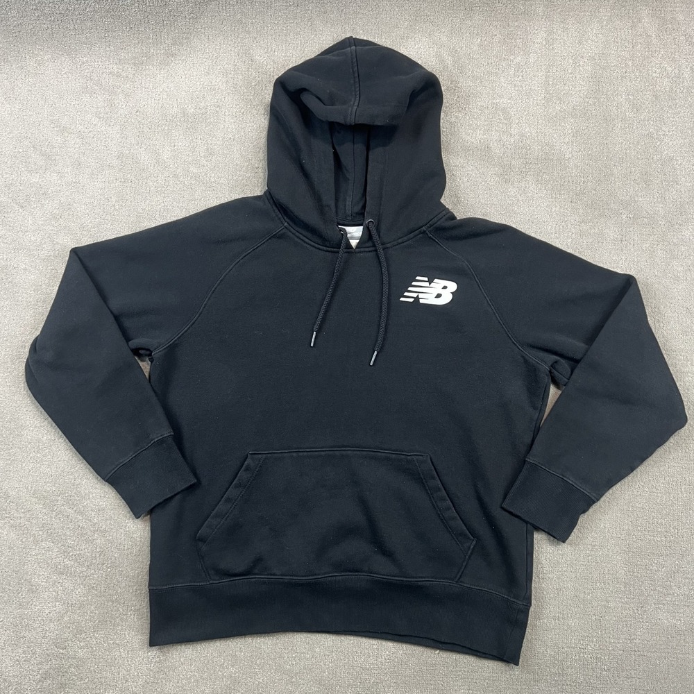 New Balance Hoodie Size Small Womens Black Essentials Stacked Logo Pullover